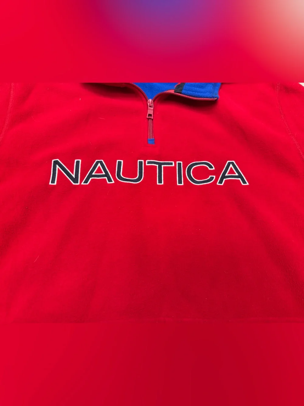 Men’s Nautica Red Fleece Half-Zip Pullover with Blue Trim 2XL